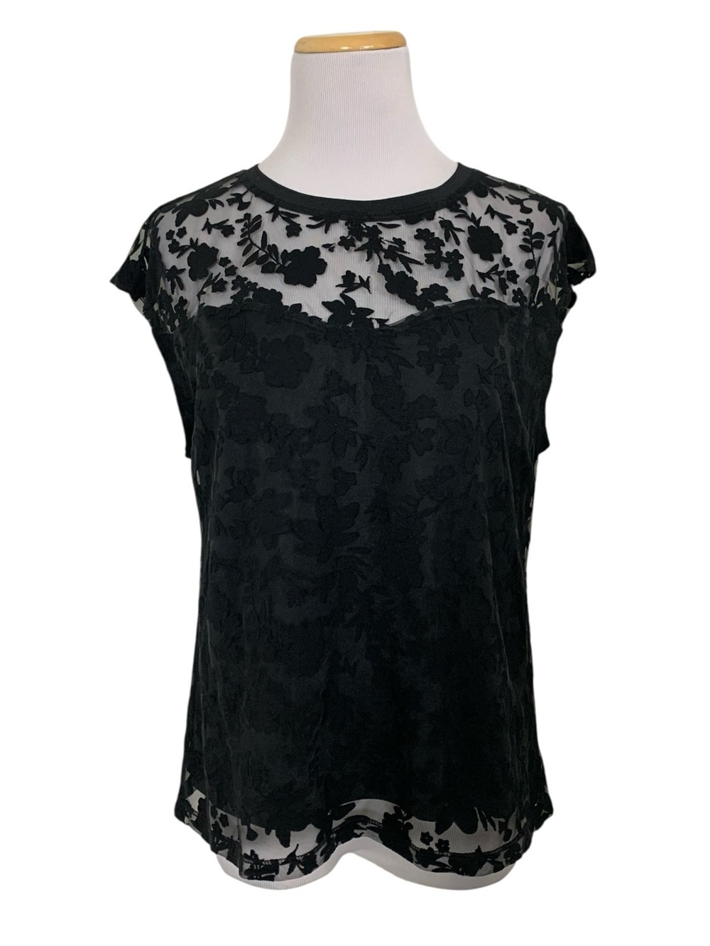 Laundry Shelli Segal Semi Sheer Floral Lace Top Women’s S Sleeveless Black
